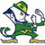 A cartoon character in green attire with a yellow-accented hat holds a blue flag and silver trophy, standing on skis against white background.