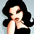 Pixelated cartoon woman with black hair and green eyes in a black dress on left, next to green background with bright green text 'Original Icons .com' on right.