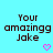 Cyan background with repeated text 'Your amazingg Jake' and pink pixelated hearts, showing animation changes in heart positions across frames.