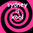 Four identical pink and black spiral patterns arranged in a , each containing white text reading "sydney is kool"