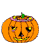 Animated contact sheet of a cartoon pumpkin with glowing eyes and mouth, showing sequential frame changes including falling leaves, cat movement, and stem removal.