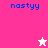 Pixelated text 'nastyy' appears on pink and cream backgrounds with a white star and pink star icon in different positions.
