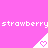 Pink background with repeated white pixelated text 'strawberry' and white triangular shapes containing pink hearts.