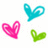 Three pixelated heart shapes in pink, cyan, and green with a black pixelated text label 'TaraV' on a white background.