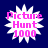 Four identical white starburst shapes with pink text reading "Picture Hunt 1000" on a dark blue background.