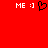 Red background with white 'ME :]' text and black pixelated heart symbol on left; identical right side shows only 'ME :]'.