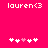 Pixelated text 'lauren<3' appears at top left and right on bright pink background with five white plus signs below, one of which is light pink.