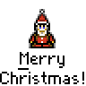 A 4x3 contact sheet of pixel art frames showing a Santa-like character with varying candy cane props and text bubbles, all set against a gray background.
