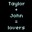 Pixelated text displays 'Taylor + John = lovers' in three identical horizontal with light blue rectangular overlays on the top and bottom of each