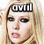 A static image shows a blonde woman with dark eye makeup and the text 'avril' above her head, next to a pink circular icon featuring a skull in a heart shape with crossed bones and the text 'lavigne'.