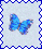 blue and white stamp-like icons with 'Butterfly Hugs' text, featuring a blue butterfly at top left and a pink butterfly at bottom right