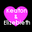 Four identical pink heart-shaped icons with white text reading "Keaton & Elizebeth" on a black background, arranged in a