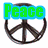 Six variations of a peace symbol icon with 'Peace' text in different colors and styles, displayed in a