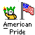 Animated contact sheet of a yellow stick figure with green hair holding a torch next to an American flag, displayed across 8 frames in a 3x3 grid layout on gray background.