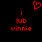 Red pixelated text and symbols on black background: 'i', 'lub', 'vinnie' repeated twice with a red heart symbol above.