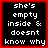 Four identical pixelated text with red borders display white text on black backgrounds reading "she's empty inside & doesnt know why"