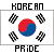 Four -aligned display a Korean flag icon with changing text labels above and below the central symbol