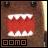 A static pixelated image shows a red, jagged-edged shape with white highlights against a brown background and four black-and-white square symbols at the bottom.