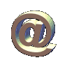 A 3D-rendered @ symbol in metallic brown and blue tones, shown from multiple angles across a with no visible motion