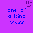 Purple background with blue pixelated text reading 'one of a kind' and '<<<33', and a dark purple pixelated heart above the text on the left.