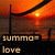 A four- of sunset beach scenes with text overlays, each showing a different phrase or symbol over the same background