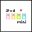 Pixel art icon showing 'iPod mini' text above four colored device icons with a pink heart symbol changing from one to two.