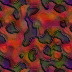 Abstract pixelated pattern with blended warm and cool tones forming irregular organic shapes across the entire frame.