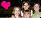 A pixelated static image shows a pink heart shape on the left, with three indistinct figures in light and dark tones against a dark background.