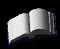 Animated sequence of an open book icon with pages flipping through various states from fully open to partially closed, rendered in grayscale with pixelated texture.