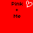Red background with black text 'Pink + Me' on both sides and a white pixelated heart symbol in the center.
