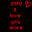 Red pixelated text and a heart symbol on black background, with two identical static frames side-by-side.