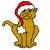 A 4-frame animated contact sheet of a yellow cartoon cat wearing a red Santa hat with white trim, showing sequential pose changes across frames.