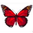 A pixelated red butterfly with brown and black wing details on a white background, next to pink text reading "Becki Da ButterFly" on a red background.