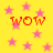 Yellow background with pink stars and red "WOW" text in four quadrants, static image.