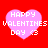 Four pink heart-shaped icons with 'HAPPY VALENTINES DAY <3' text on a red background, each displaying slight variations in pixelation and color saturation.