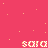 Pixelated text 'sara' repeated four times on a pink background with scattered orange plus signs and dots.