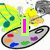A cartoon butterfly with yellow wings and green spots hovers above a gray artist palette filled with colored paint blobs, while the text changes from 'I' to '3' to 'Art'.