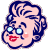 Pixelated cartoon head with blue hair, glasses, red lips, and pink cheeks on gray background; green text 'Original Icons .com' on dark green background.