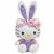 Four static Hello Kitty icons in a : bunny ears with purple bow, pink dress, tiger costume, and winter hat
