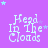 Purple background with light blue text reading 'Head In The Clouds' and scattered small stars in various shades of blue.