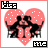 A 4-frame animated contact sheet showing a couple kissing inside a pink polka-dot heart, with