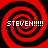 Four identical red and black spiral patterns arranged in a with white text reading "STEVEN!!!!!" on each spiral
