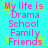 Cyan background with pink text reading "My life is Drama School Family Friends" and yellow star shapes, repeated in a pattern