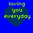 Four identical pixelated heart icons with green text 'loving you everyday' on a blue background, arranged in a