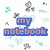 Pixelated text phrases in blue, green, and red on a white background with scattered small icons.