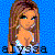 Pixelated icon of a woman with long brown hair, blue eyes, and light skin wearing a white top against a blue patterned background.
