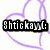 Pixelated text '8htickayyl:' on black background with purple heart outline on white background.