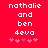 Red background with white pixelated text reading 'nathalie and ben deva' above pink heart symbols, two identical frames side-by-side.