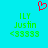 Pixelated cyan background with red heart symbol above green text reading 'ILY Justin <33333' in two identical side-by-side arrangements.