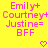 Yellow background with pink pixelated text listing names and 'BFF' alongside two heart symbols.